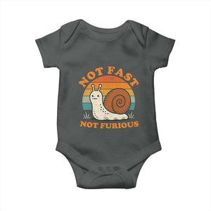 Funny Snail Introvert Slow Living Baby Onesie Not Fast Not Furious Retro Sunset