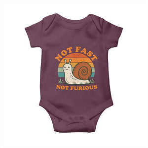 Funny Snail Introvert Slow Living Baby Onesie Not Fast Not Furious Retro Sunset