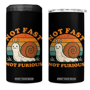 Funny Snail Introvert Slow Living 4 in 1 Can Cooler Tumbler Not Fast Not Furious Retro Sunset