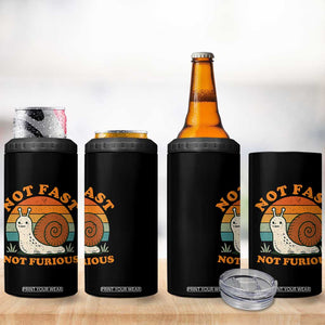 Funny Snail Introvert Slow Living 4 in 1 Can Cooler Tumbler Not Fast Not Furious Retro Sunset