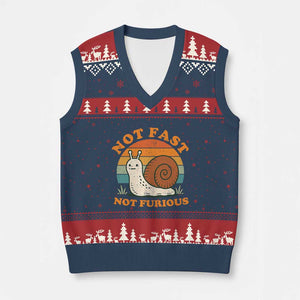 Funny Snail Introvert Slow Living V-Neck Knit Sweater Vest Not Fast Not Furious Retro Sunset