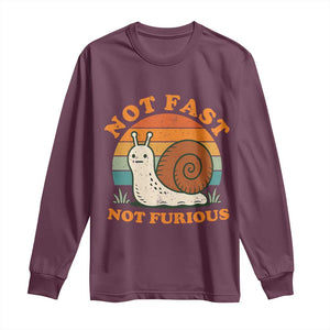 Funny Snail Introvert Slow Living Long Sleeve Shirt Not Fast Not Furious Retro Sunset