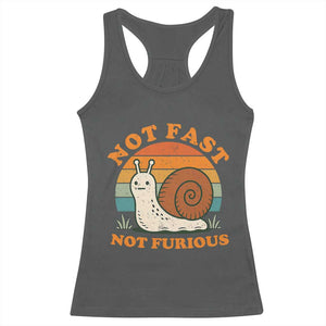 Funny Snail Introvert Slow Living Racerback Tank Top Not Fast Not Furious Retro Sunset