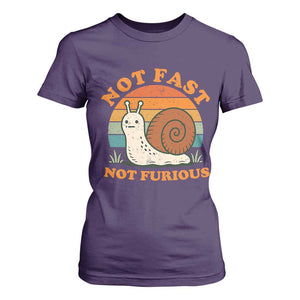 Funny Snail Introvert Slow Living T Shirt For Women Not Fast Not Furious Retro Sunset