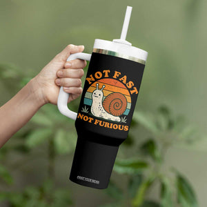 Funny Snail Introvert Slow Living Tumbler With Handle Not Fast Not Furious Retro Sunset