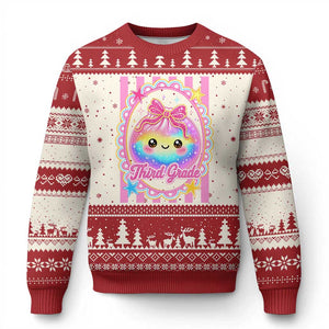 Kawaii Third Grade Glitter Dumpling Printed Graphic Ugly Christmas Sweater Cute First Day Back To School for Students Teachers