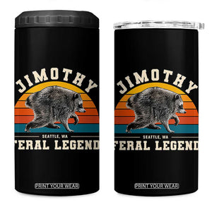 Jimothy from Seattle WA Feral Legend Raccoon 4 in 1 Can Cooler Tumbler Viral Trash Panda Vintage Sunset Arch Graphic