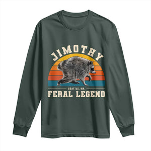 Jimothy from Seattle WA Feral Legend Raccoon Long Sleeve Shirt Viral Trash Panda Vintage Sunset Arch Graphic TS02 Dark Forest Green Print Your Wear