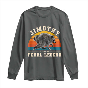 Jimothy from Seattle WA Feral Legend Raccoon Long Sleeve Shirt Viral Trash Panda Vintage Sunset Arch Graphic TS02 Dark Heather Print Your Wear
