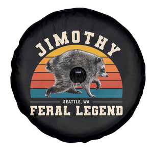 Jimothy from Seattle WA Feral Legend Raccoon Spare Tire Cover Viral Trash Panda Vintage Sunset Arch Graphic