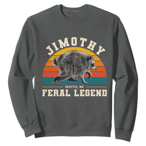 Jimothy from Seattle WA Feral Legend Raccoon Sweatshirt Viral Trash Panda Vintage Sunset Arch Graphic TS02 Dark Heather Print Your Wear