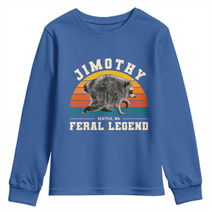 Jimothy from Seattle WA Feral Legend Raccoon Youth Sweatshirt Viral Trash Panda Vintage Sunset Arch Graphic TS02 Royal Blue Print Your Wear