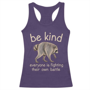 Jimothy the Raccoon Short Spine Inspirational Racerback Tank Top Be Kind Everyone Is Fighting Their Own Battle Seattle Trash Panda Legend TS02 Purple Print Your Wear
