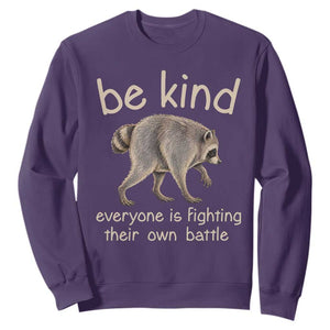 Jimothy the Raccoon Short Spine Inspirational Sweatshirt Be Kind Everyone Is Fighting Their Own Battle Seattle Trash Panda Legend TS02 Purple Print Your Wear