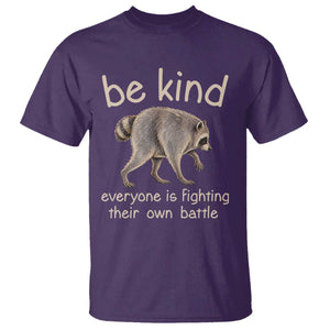 Jimothy the Raccoon Short Spine Inspirational T Shirt Be Kind Everyone Is Fighting Their Own Battle Seattle Trash Panda Legend TS02 Purple Print Your Wear