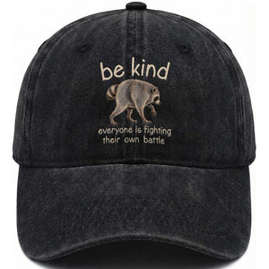 Jimothy the Raccoon Short Spine Inspirational Washed Cotton Baseball Cap Be Kind Everyone Is Fighting Their Own Battle Seattle Trash Panda Legend TS02 Print Your Wear