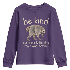 Jimothy the Raccoon Short Spine Inspirational Youth Sweatshirt Be Kind Everyone Is Fighting Their Own Battle Seattle Trash Panda Legend TS02 Purple Print Your Wear
