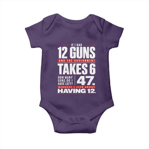 Funny 2A Math Word Problem Pro Gun Rights Baby Onesie 47 Guns Left Because I Lied About Having 12