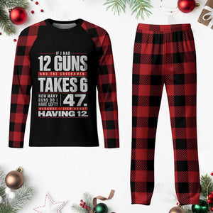 Funny 2A Math Word Problem Pro Gun Rights Plaid Pajama Set 47 Guns Left Because I Lied About Having 12