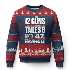 Funny 2A Math Word Problem Pro Gun Rights Ugly Christmas Sweater 47 Guns Left Because I Lied About Having 12