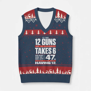 Funny 2A Math Word Problem Pro Gun Rights V-Neck Knit Sweater Vest 47 Guns Left Because I Lied About Having 12