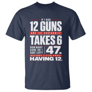 Funny 2A Math Word Problem Pro Gun Rights T Shirt 47 Guns Left Because I Lied About Having 12