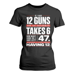 Funny 2A Math Word Problem Pro Gun Rights T Shirt For Women 47 Guns Left Because I Lied About Having 12