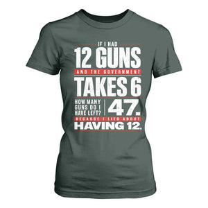Funny 2A Math Word Problem Pro Gun Rights T Shirt For Women 47 Guns Left Because I Lied About Having 12