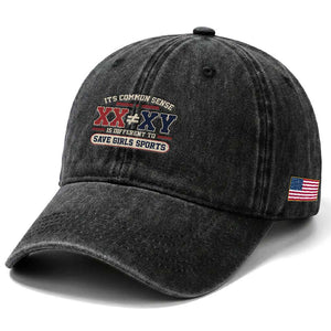 Save Girls Sports XX Does Not Equal XY Washed Cotton Baseball Cap Biological Science Vintage Varsity Athletic Graphic