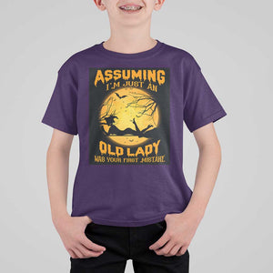 Halloween Witch T Shirt For Kid Assuming I'm Just An Old Lady Was Your First Mistake TS02 Purple Print Your Wear