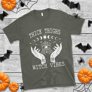 Thick Thighs Witch Vibes Celestial Witchcraft Moon Phases T Shirt TS02 Military Green Print Your Wear