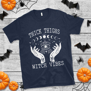 Thick Thighs Witch Vibes Celestial Witchcraft Moon Phases T Shirt TS02 Navy Print Your Wear