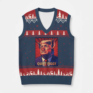 Quiet Piggy Sarcastic Trump V-Neck Knit Sweater Vest Funny Pig Political Satire TS02 Navy Red Print Your Wear