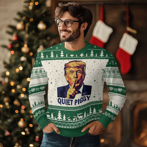 Quiet Piggy Shhh Trump Meme Ugly Christmas Sweater Funny Political Satire Free Speech TS02 Beige Green Print Your Wear