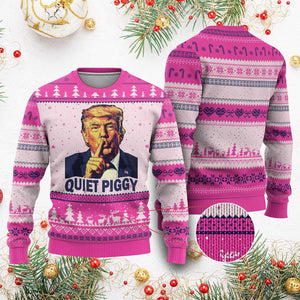 Quiet Piggy Shhh Trump Meme Ugly Christmas Sweater Funny Political Satire Free Speech TS02 Hot Pink Print Your Wear