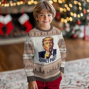Quiet Piggy Shhh Trump Meme Ugly Christmas Sweater Funny Political Satire Free Speech TS02 Mocha Mousse Print Your Wear