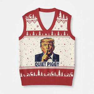 Quiet Piggy Shhh Trump Meme V-Neck Knit Sweater Vest Funny Political Satire Free Speech TS02 Beige Red Print Your Wear