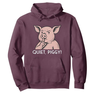 Quiet Piggy Funny Shushing Pig Hoodie Funny Political Satire Cute Cartoon Animal Humor TS02 Maroon Print Your Wear