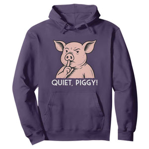 Quiet Piggy Funny Shushing Pig Hoodie Funny Political Satire Cute Cartoon Animal Humor TS02 Purple Print Your Wear