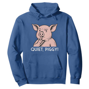 Quiet Piggy Funny Shushing Pig Hoodie Funny Political Satire Cute Cartoon Animal Humor TS02 Royal Blue Print Your Wear