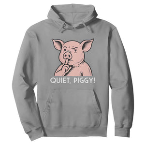 Quiet Piggy Funny Shushing Pig Hoodie Funny Political Satire Cute Cartoon Animal Humor TS02 Sport Gray Print Your Wear