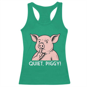 Quiet Piggy Funny Shushing Pig Racerback Tank Top Funny Political Satire Cute Cartoon Animal Humor TS02 Irish Green Print Your Wear