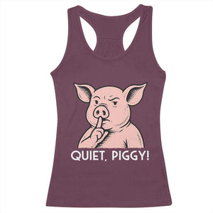 Quiet Piggy Funny Shushing Pig Racerback Tank Top Funny Political Satire Cute Cartoon Animal Humor TS02 Maroon Print Your Wear