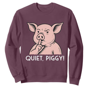 Quiet Piggy Funny Shushing Pig Sweatshirt Funny Political Satire Cute Cartoon Animal Humor TS02 Maroon Print Your Wear