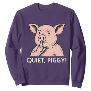 Quiet Piggy Funny Shushing Pig Sweatshirt Funny Political Satire Cute Cartoon Animal Humor TS02 Purple Print Your Wear
