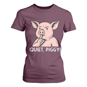 Quiet Piggy Funny Shushing Pig T Shirt For Women Funny Political Satire Cute Cartoon Animal Humor TS02 Maroon Print Your Wear
