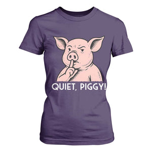 Quiet Piggy Funny Shushing Pig T Shirt For Women Funny Political Satire Cute Cartoon Animal Humor TS02 Purple Print Your Wear