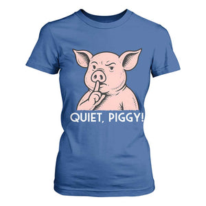 Quiet Piggy Funny Shushing Pig T Shirt For Women Funny Political Satire Cute Cartoon Animal Humor TS02 Royal Blue Print Your Wear