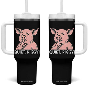 Quiet Piggy Funny Shushing Pig Tumbler With Handle Funny Political Satire Cute Cartoon Animal Humor TS02 One Size: 40 oz Black Print Your Wear