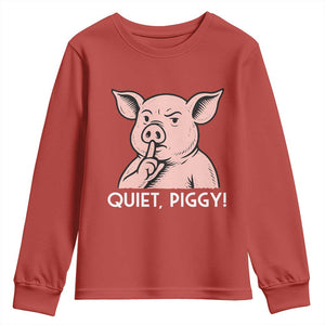 Quiet Piggy Funny Shushing Pig Youth Sweatshirt Funny Political Satire Cute Cartoon Animal Humor TS02 Red Print Your Wear
